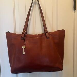 Fossil Rich Brown Leather Tote Bag